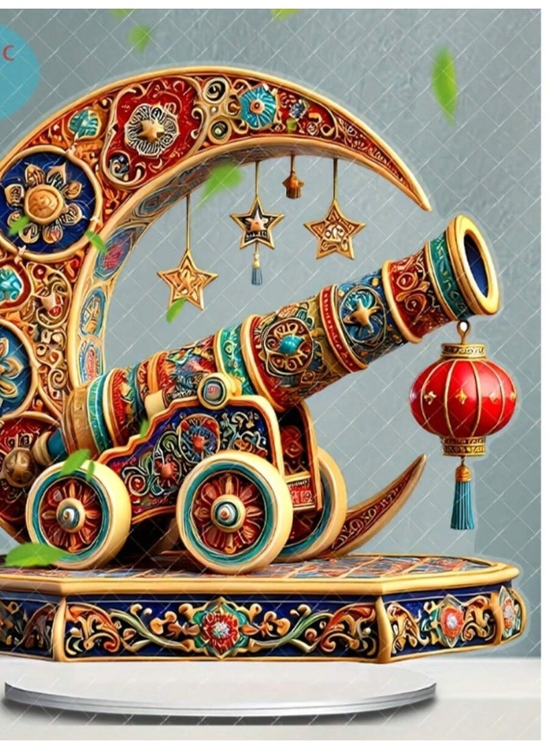 Ramadan Crescent Moon Cannon Decor – Luxury Islamic Tabletop Ornament with Hanging Stars – Elegant Ramadan & Eid Home Decoration - Image 3